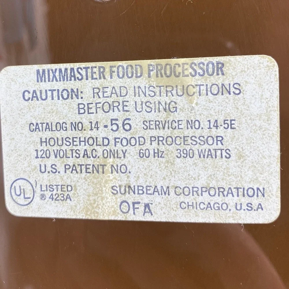 Vintage 80's Retro Sunbeam Food Processor Chopper Almond Brown Mixmaster - READ!